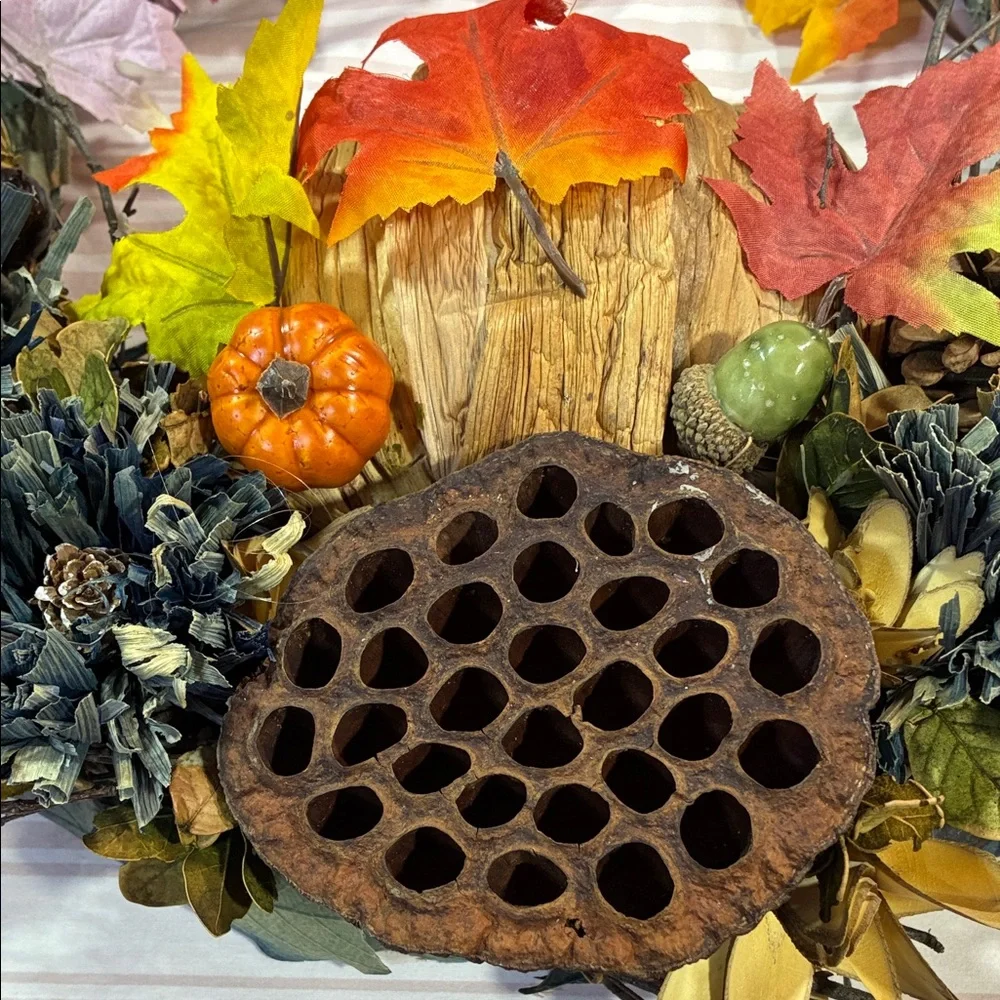 Autumn Harvest Wreath with Pumpkins and Leaves